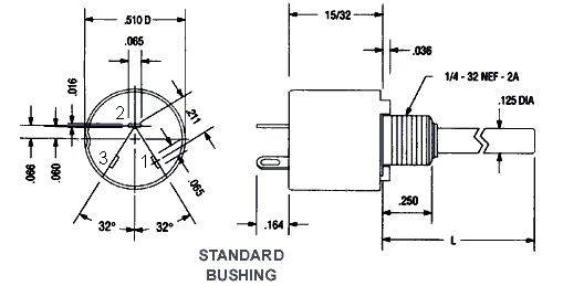 RV6 single turn carbon  potentiometer drawing